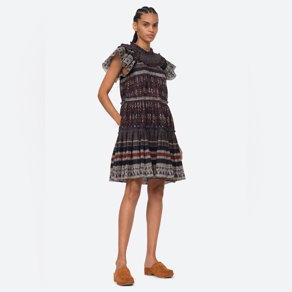 NWT Sea New York Tasha Print Short Sleeve Mini Tiered Dress Size M